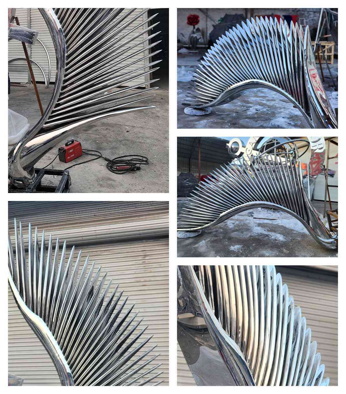 Modern Mirror Polished Stainless Steel Wing Sculpture 