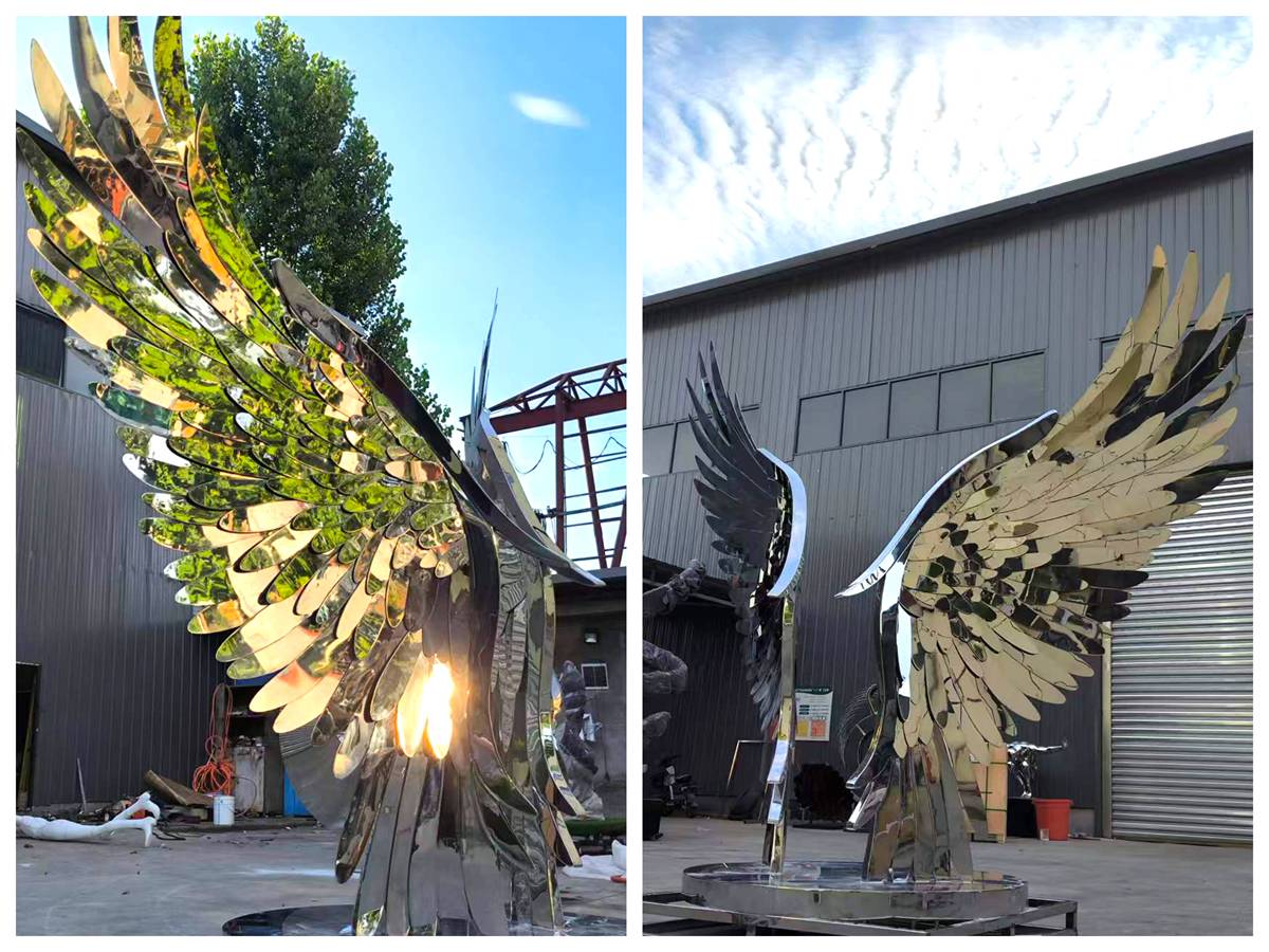 Modern mirror stainless steel Wing Sculpture