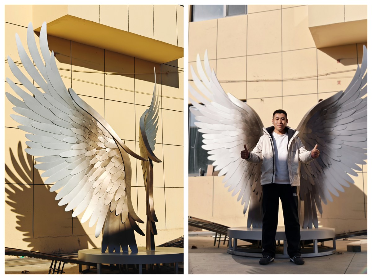Large Modern Metal Wing Sculpture in factory