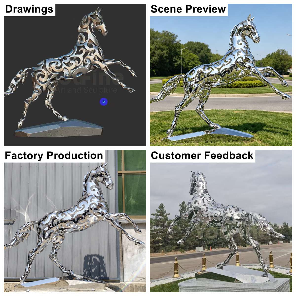 Mirror Metal Horse Sculpture