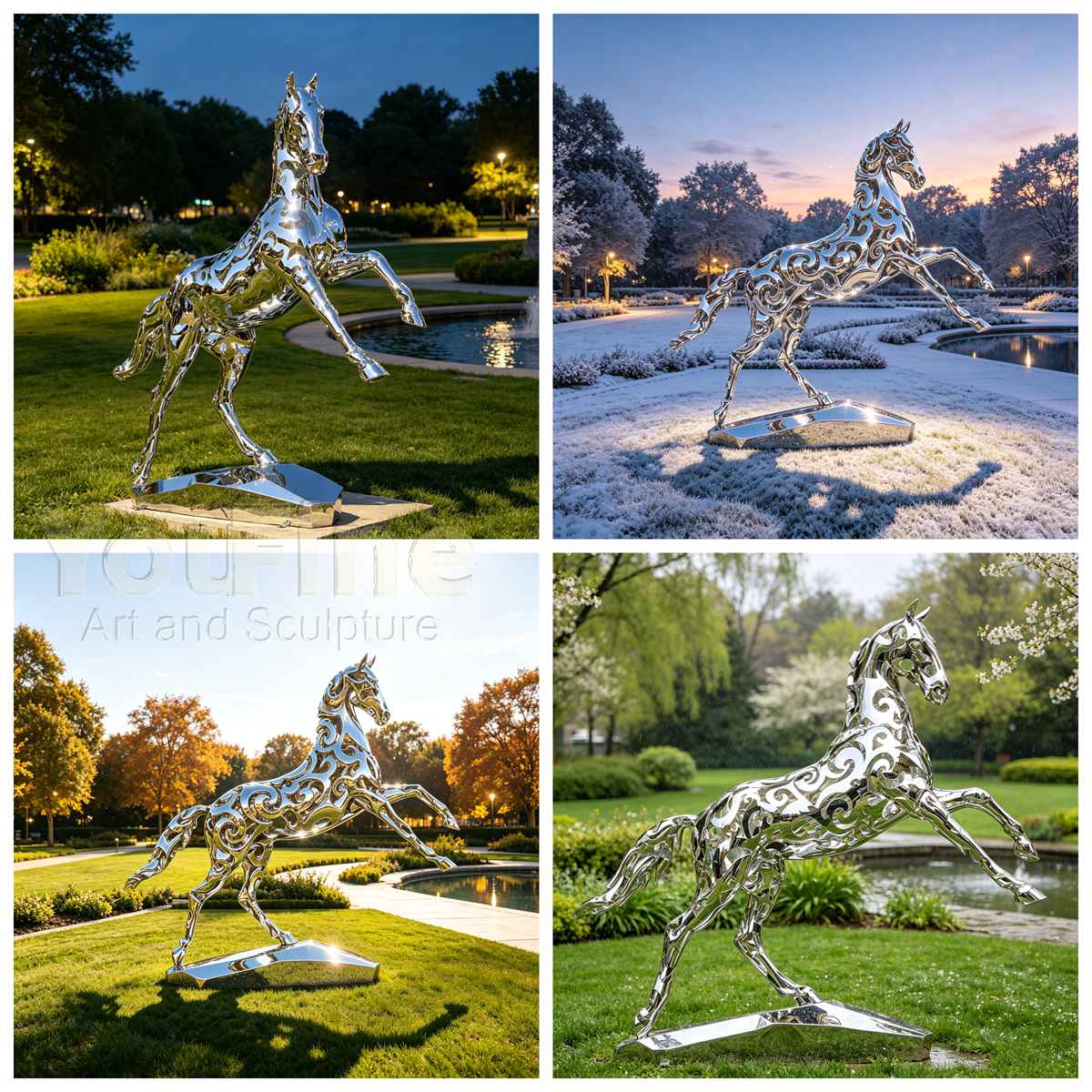 Mirror polish stainless steel Horse Sculpture for Outdoor