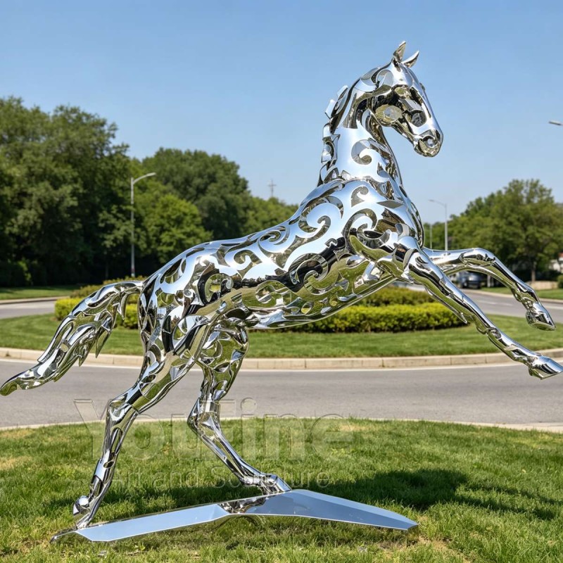 Custom Metal Openwork Mirror Horse Sculpture for Outdoor Custom Metal Openwork Mirror Horse Sculpture for Outdoor