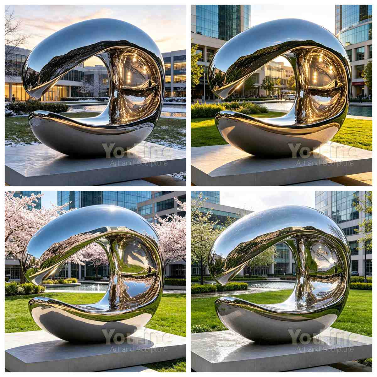 Large Abstract Mirror-Polished Outdoor Sculpture - Garden Metal Sculpture - 3 Large Abstract Mirror-Polished Outdoor Sculpture