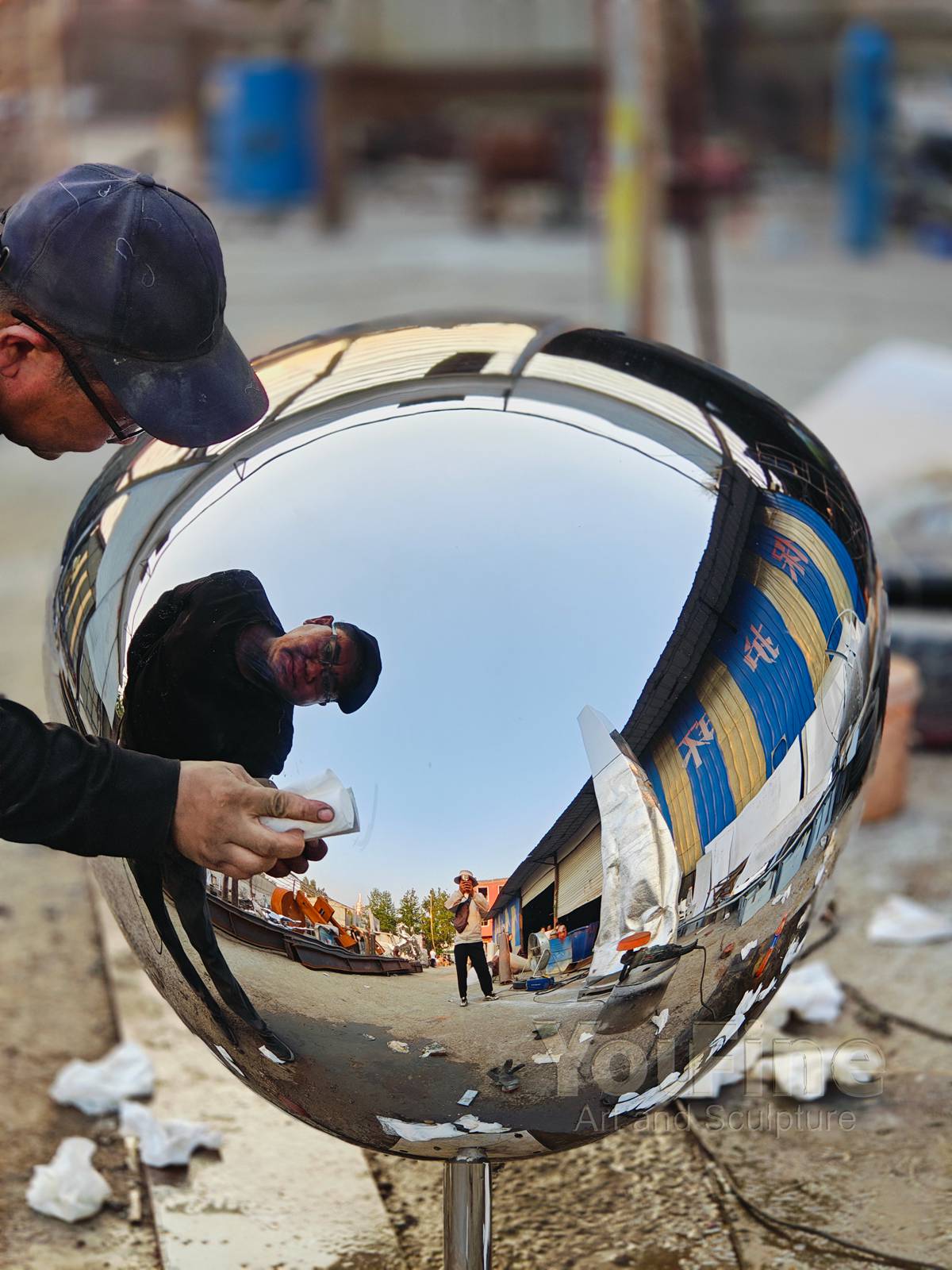 Large Abstract Mirror-Polished Outdoor Sculpture - Garden Metal Sculpture - 2 Large Abstract Mirror-Polished Outdoor Sculpture