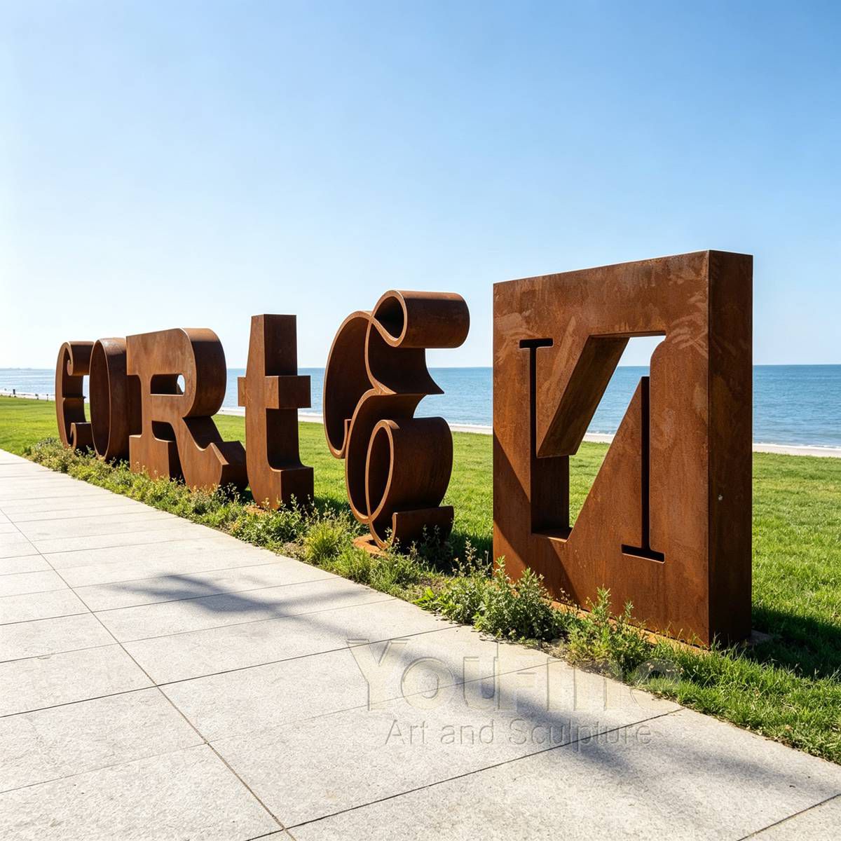 Large Corten Steel Letter CORTEN Sign Sculpture - Corten Steel Sculpture - 3 corten letter sculpture
