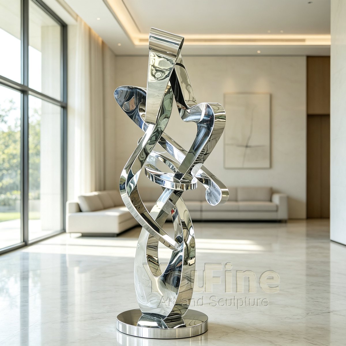 Modern Abstract Stainless Steel Ribbon Sculpture for Luxury Garden - Garden Metal Sculpture - 1 Modern Abstract Stainless Steel Ribbon Sculpture for Luxury space