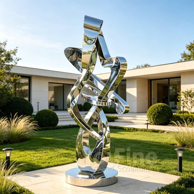 Modern Abstract Stainless Steel Ribbon Sculpture for Luxury Garden