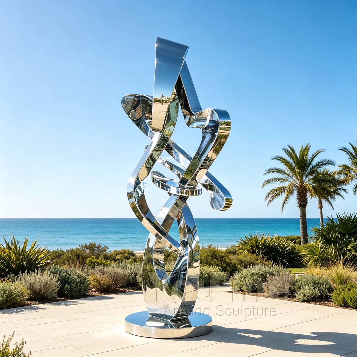 Modern Abstract Stainless Steel Ribbon Sculpture for Luxury Garden - Garden Metal Sculpture - 2 Modern Abstract Stainless Steel Ribbon Sculpture