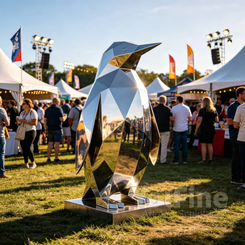 Modern Geometric Stainless Steel Penguin Sculpture Modern Geometric Stainless Steel Penguin Sculpture