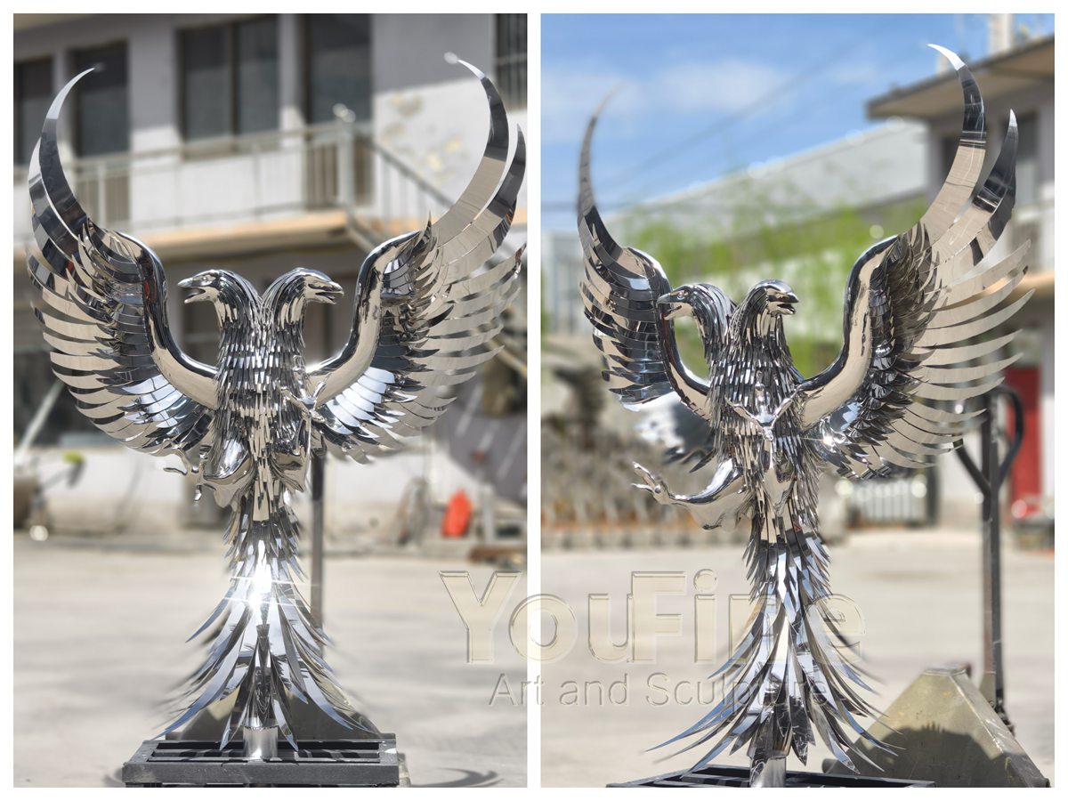 Stainless Steel Double-Headed Eagle Sculpture - Metal Animal Sculpture - 2 Stainless Steel Double-Headed Eagle Sculpture
