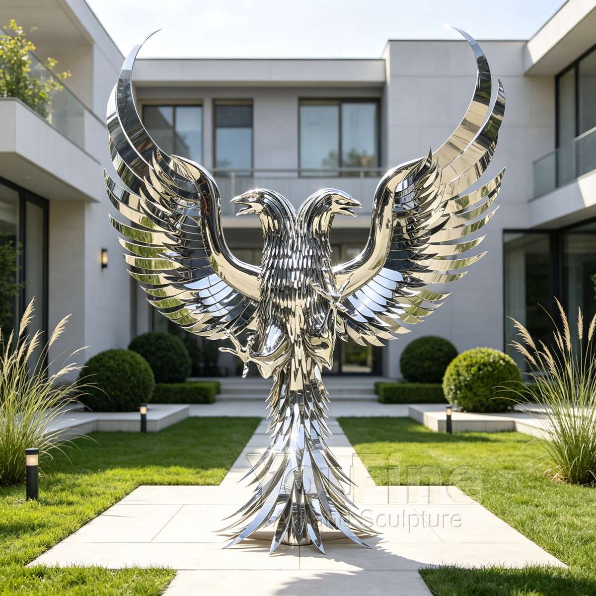 Stainless Steel Double-Headed Eagle Sculpture - Metal Animal Sculpture - 1 Stainless Steel Double-Headed Eagle Sculpture
