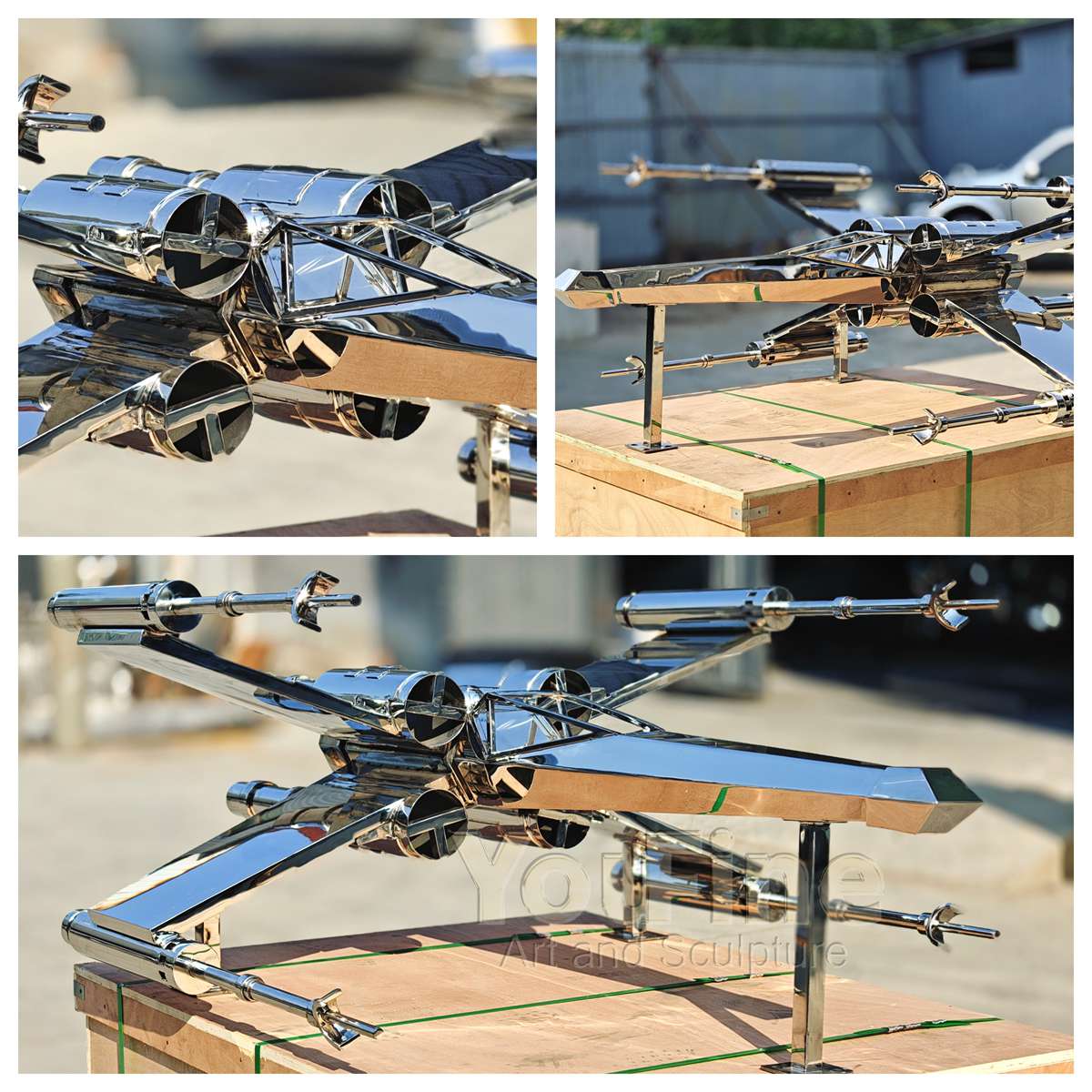 Custom Stainless Steel X-Wing Artwork Jet Sculpture - Aerospace & Space Sculptures - 2 Stainless Steel X-Wing Artwork Jet Sculpture in factory