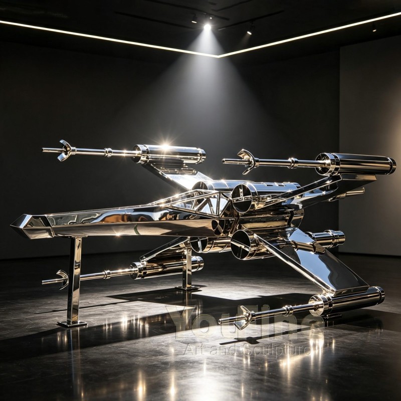 Custom Stainless Steel X-Wing Artwork Jet Sculpture Custom Stainless Steel X-Wing Artwork Jet Sculpture