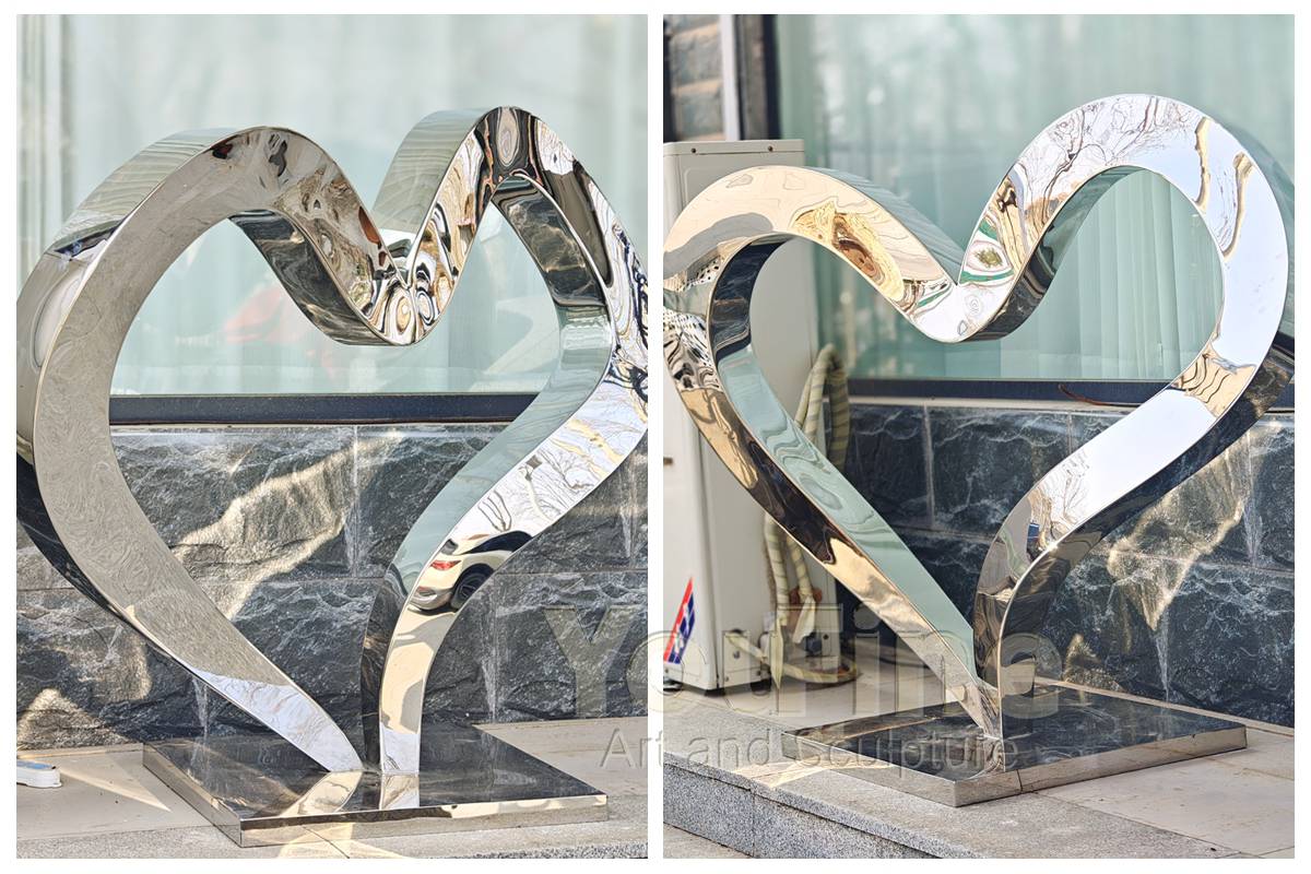 Mirror Abstract Heart Outdoor Sculpture for Garden & Hotel