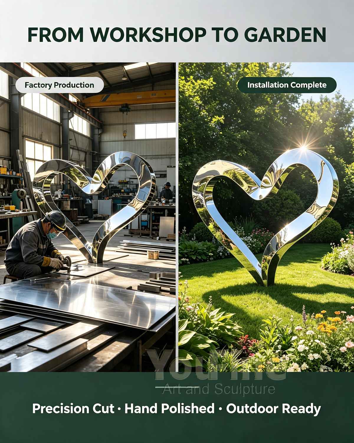 Mirror Abstract Heart Outdoor Sculpture for Garden & Hotel - Garden Metal Sculpture - 3 Mirror Abstract Heart Outdoor Sculpture for Garden & Hotel