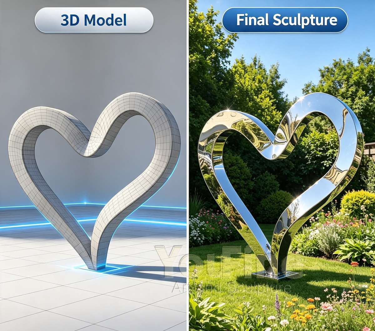 Mirror Abstract Heart Outdoor Sculpture for Garden & Hotel