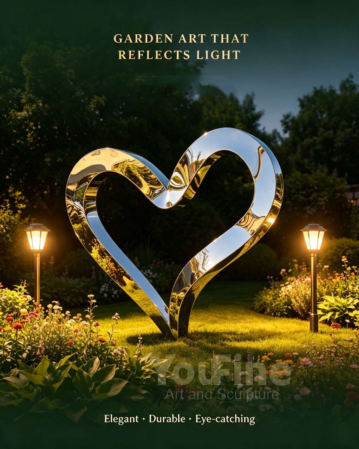 Mirror Abstract Heart Outdoor Sculpture for Garden & Hotel - Garden Metal Sculpture - 5 Mirror Abstract Heart Outdoor Sculpture for Garden & Hotel