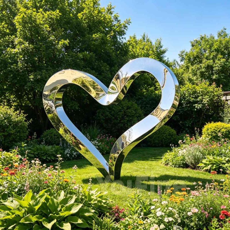 Mirror Abstract Heart Outdoor Sculpture for Garden & Hotel
