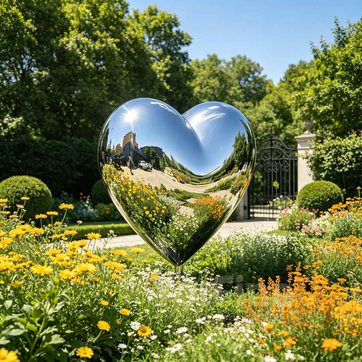 Mirror polished stainless steel heart sculpture