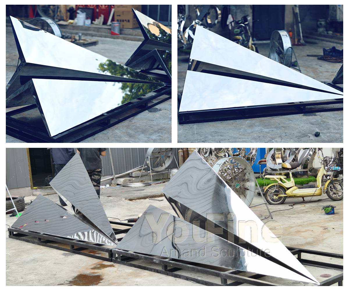 Mirror Polished Stainless Steel Paper Plane Sculpture - Aerospace & Space Sculptures - 5 Mirror Polished Stainless Steel Paper Plane Sculpture
