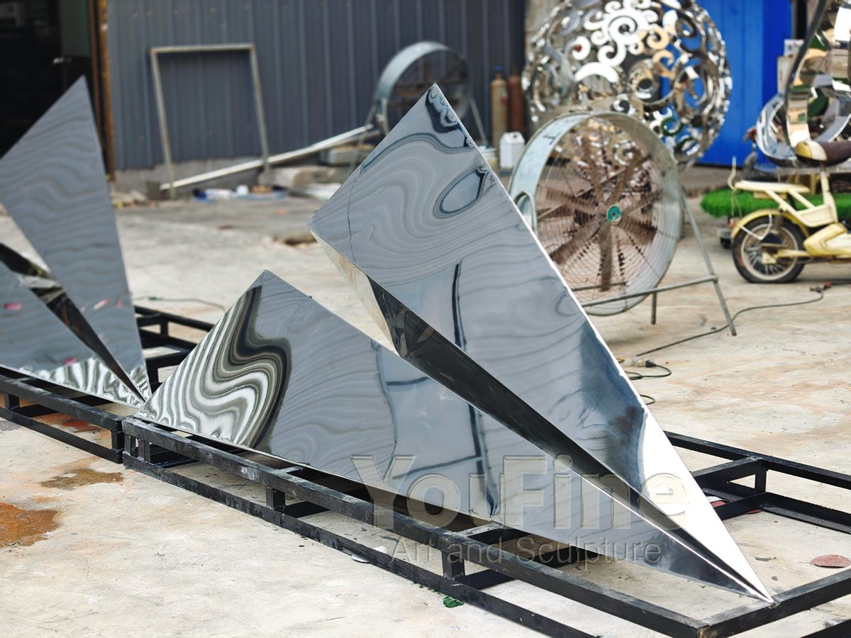Mirror Polished Stainless Steel Paper Plane Sculpture - Aerospace & Space Sculptures - 1 Mirror Polished Stainless Steel Paper Plane Sculpture