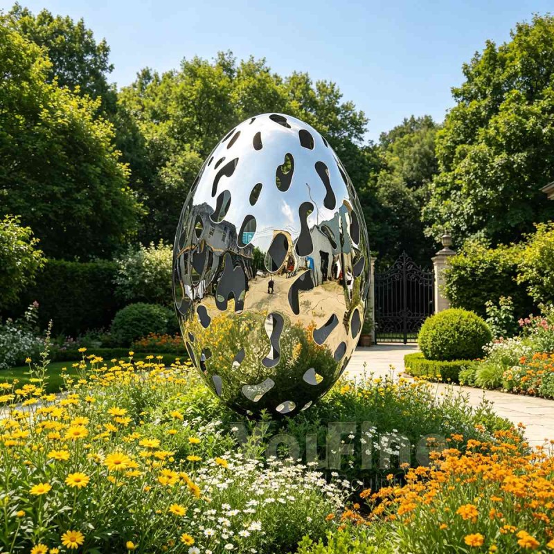 Modern Abstract Stainless Steel Hollow Egg Sculpture for Yard Modern Abstract Stainless Steel Hollow Egg Sculpture for Yard