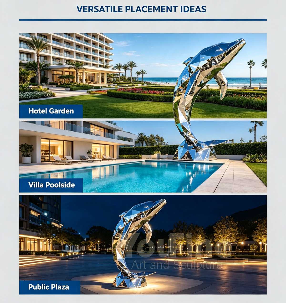 Modern Stainless Steel Geometric Dolphin Sculpture