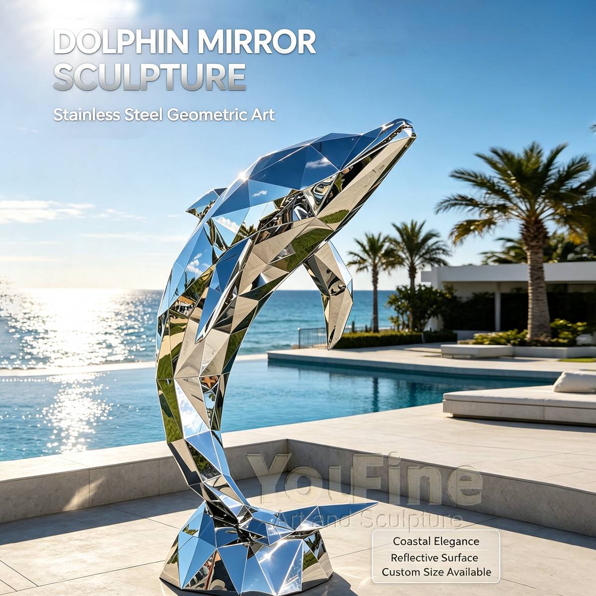Modern Stainless Steel Geometric Dolphin Sculpture