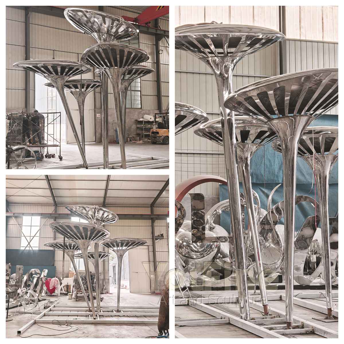 large Stainless Steel Reishi Mushroom Sculpture