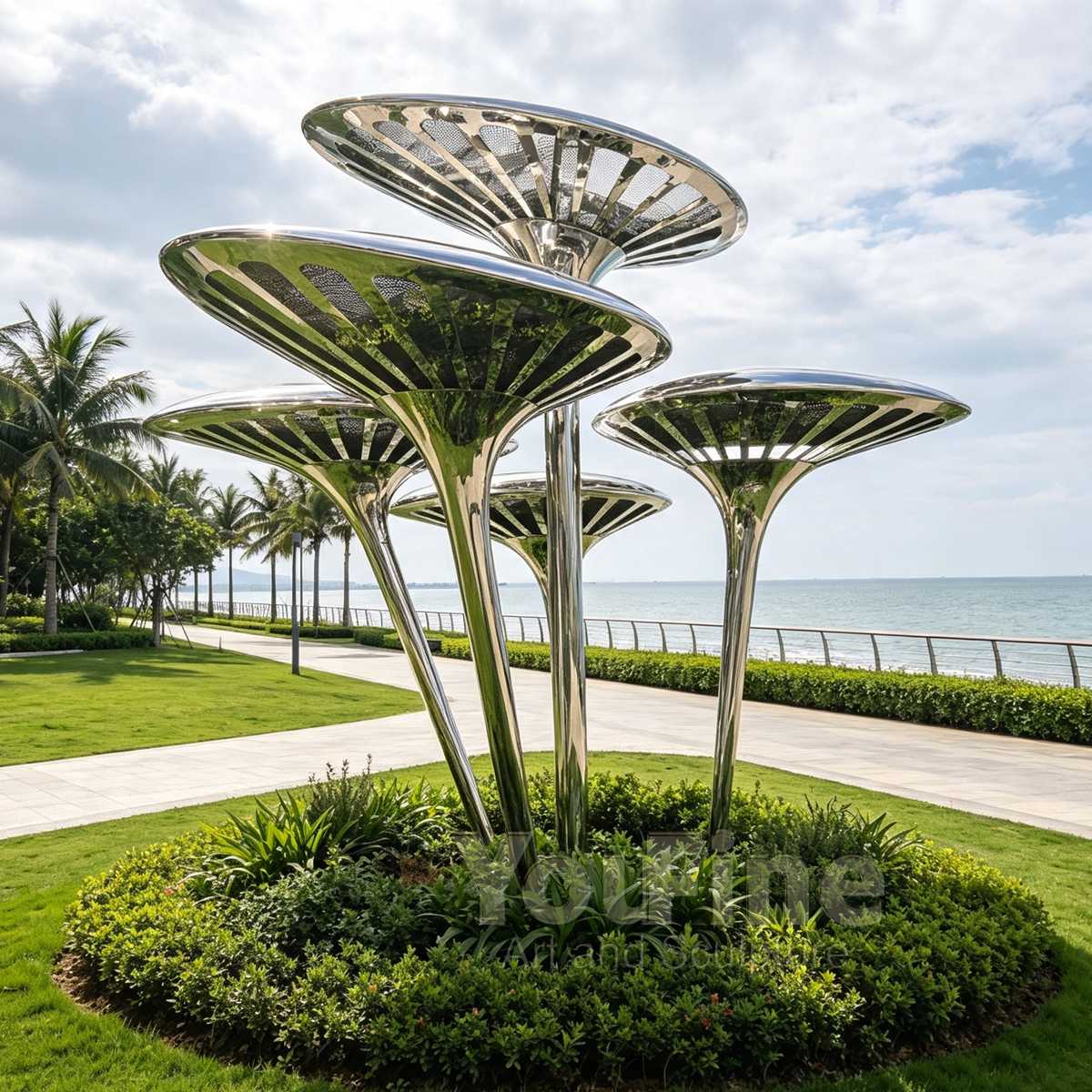 Stainless Steel Reishi Mushroom Sculpture for seaside