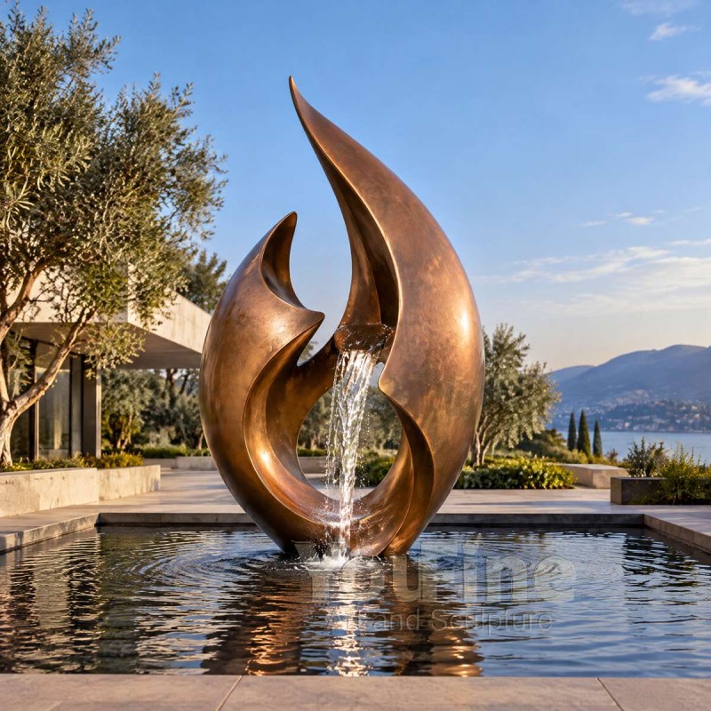 Bronze Abstract Flame Fountain Sculpture