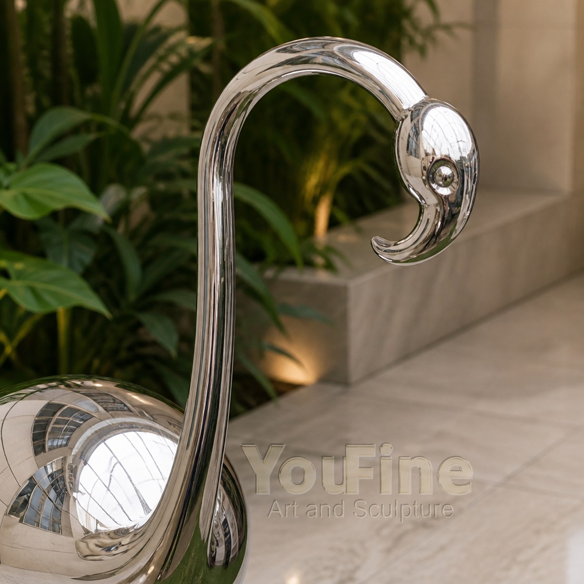 Modern Mirror Stainless Steel Flamingo Sculpture