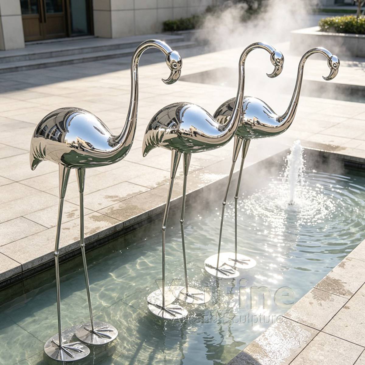 Modern Mirror Stainless Steel Flamingo Sculpture