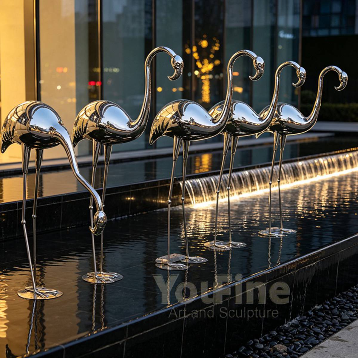 Modern Mirror Stainless Steel Flamingo Sculpture