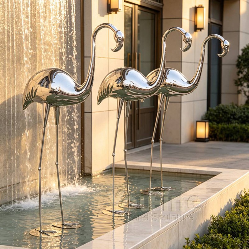 Modern Mirror Stainless Steel Flamingo Sculpture Modern Mirror Stainless Steel Flamingo Sculpture