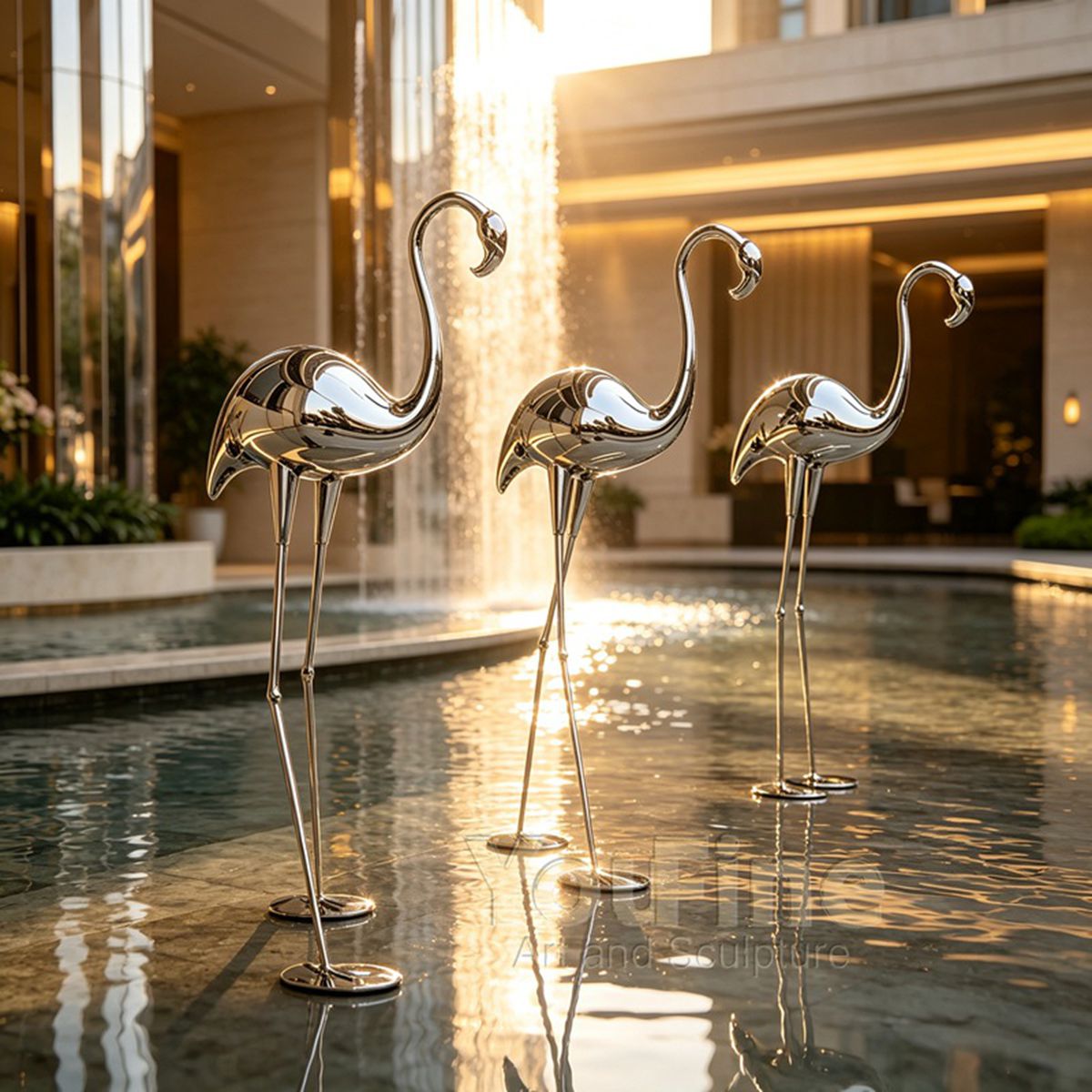Modern Mirror Stainless Steel Flamingo Sculpture