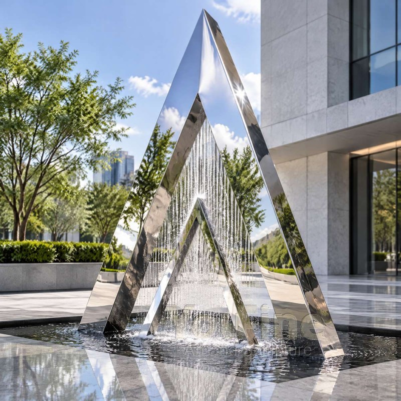 Modern Triangle Water Fountain Sculpture