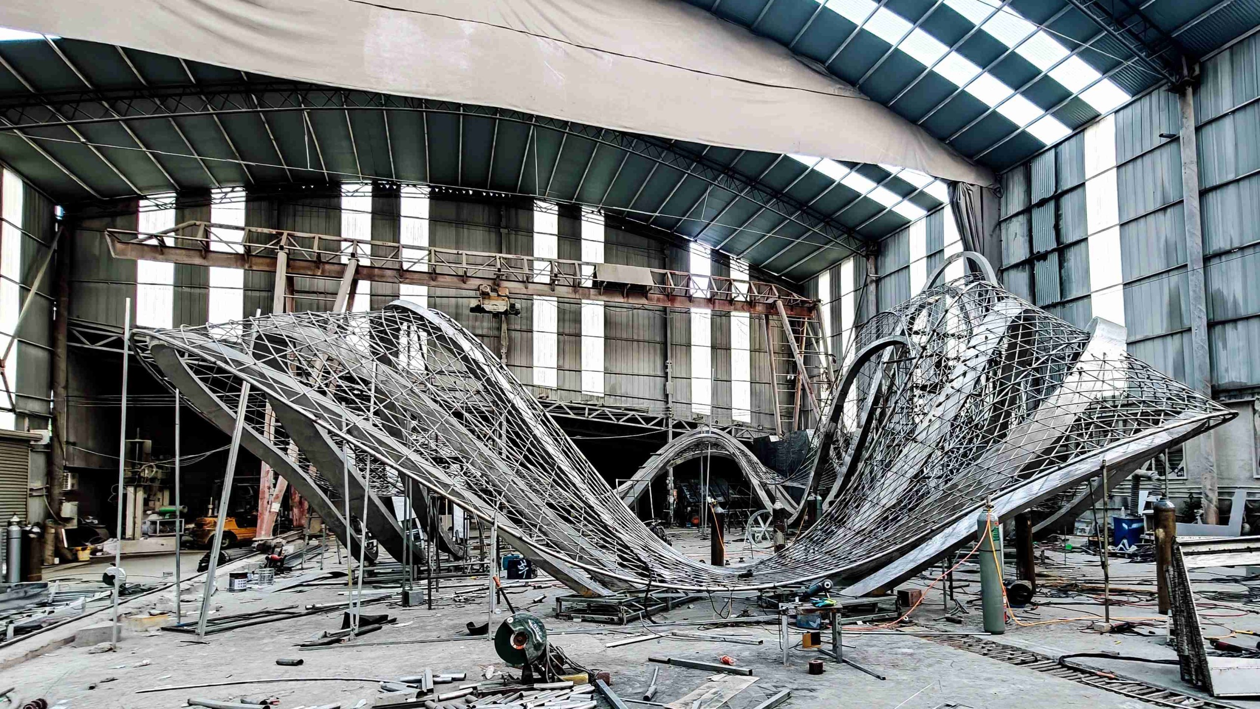Large custom sculpture being produced inside the factory