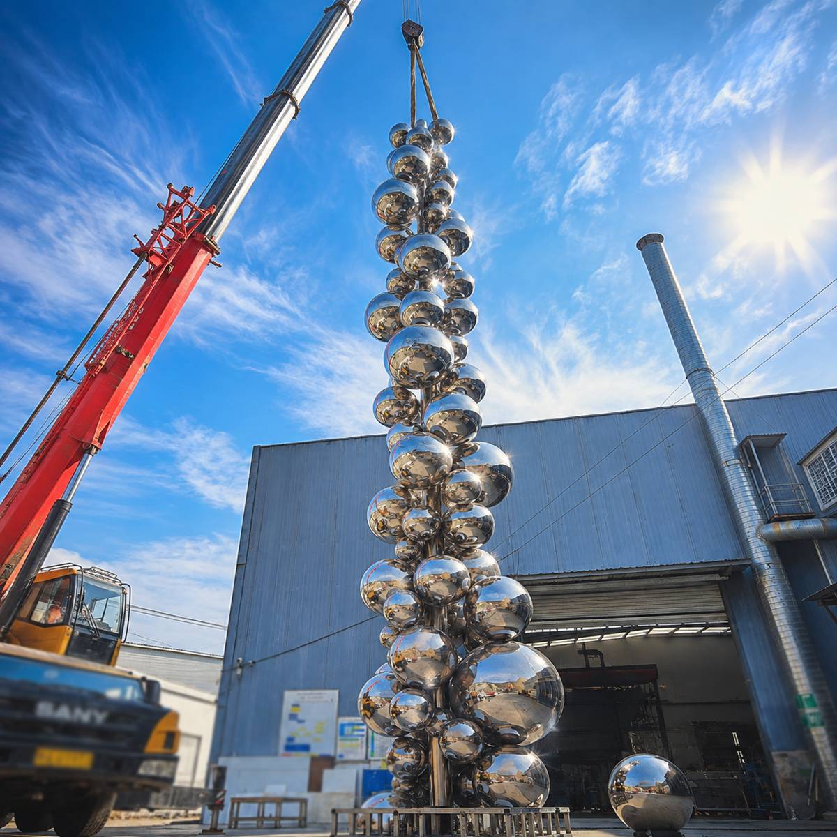 stainless steel ball column sculpture