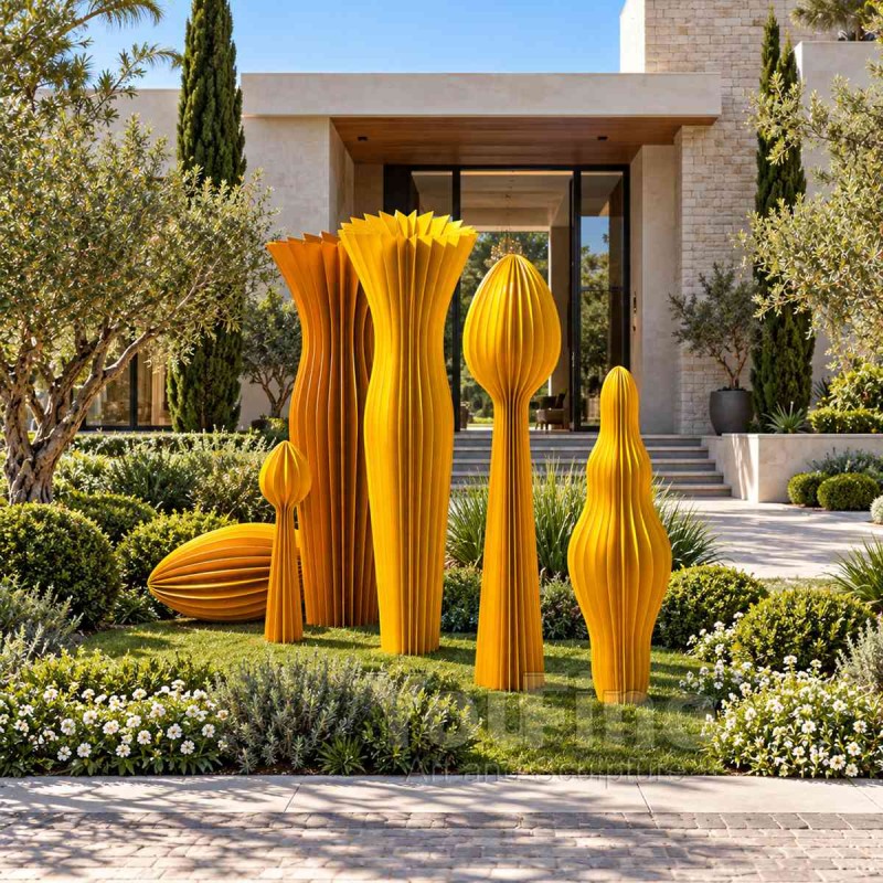 Corten Steel Fluted Cactus Sculpture